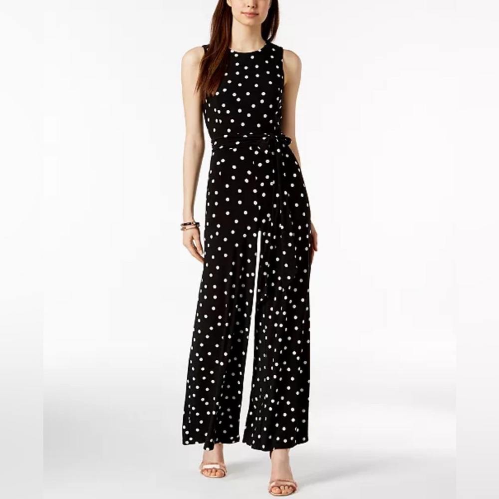 Tommy Hilfiger Sleeveless Black and White Polka-Dot Jumpsuit